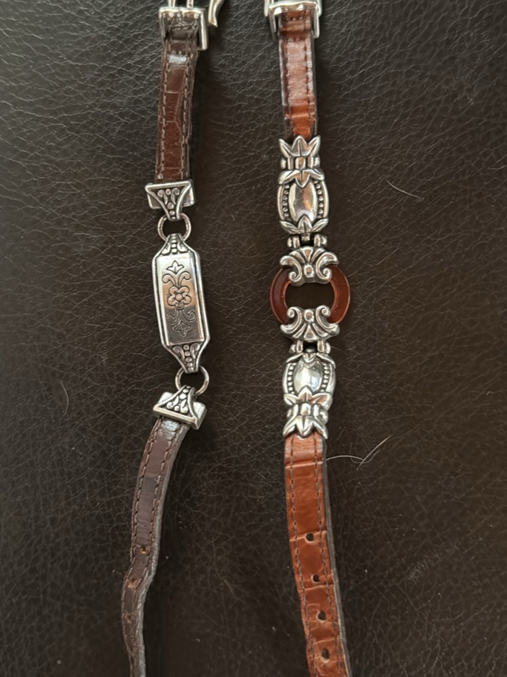 Brighton Brown Leather and Silver-Tone Decorative Bracelet Set